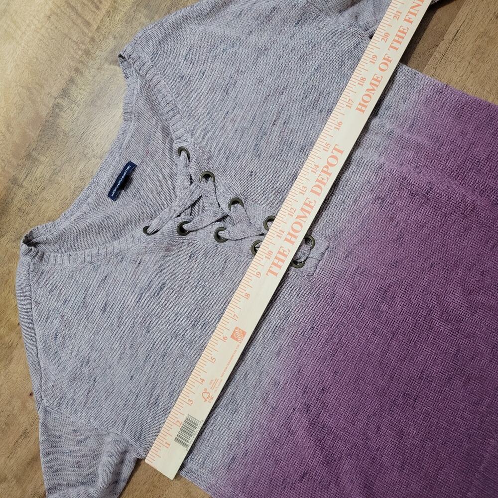 American Eagle Knit Sweater Womens Medium Ombrea Beige‎ Pink Criss Cross V Neck - Picture 9 of 10